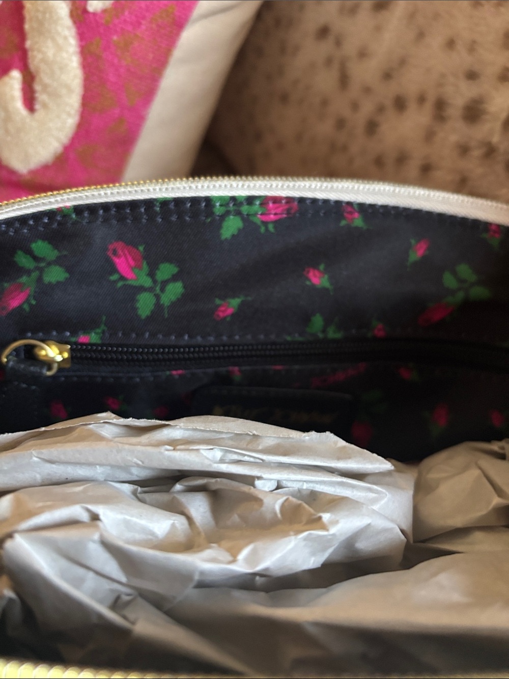 Betsey Johnson Black and Cream Polka Dot Bow Satchel - Picture 3 of 3